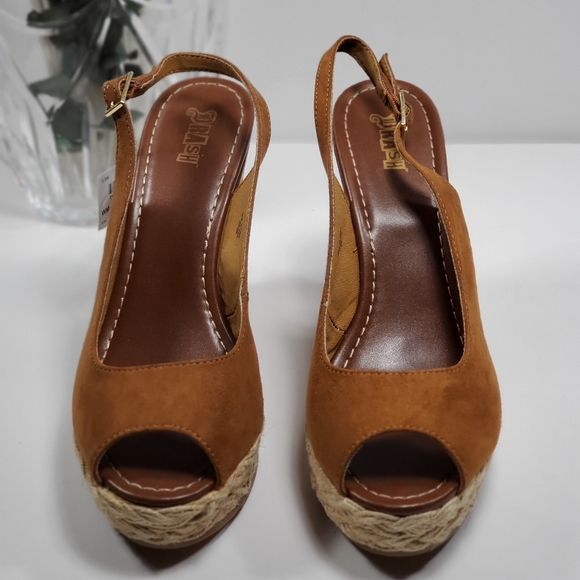 Women Open-Toe Cognac Slingback Wedges Size 9 - Picture 2 of 6